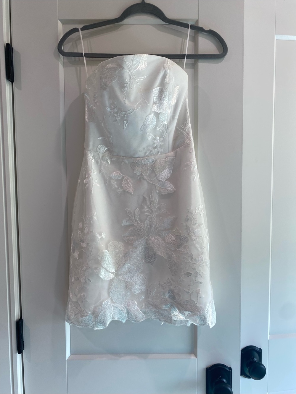 White floral strapless mini dress
